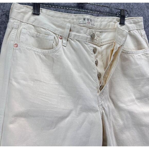 Free People We The Free Jeans Womens 27 Cream Tapered Leg Five Pocket Raw Hem - Picture 3 of 13